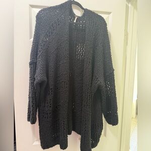 Free People Black Open-Weave Crochet Cardigan